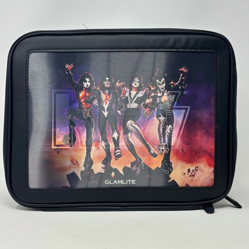 Glamlite KISS Holographic Makeup Case Travel Cosmetic Black Zippered Bag